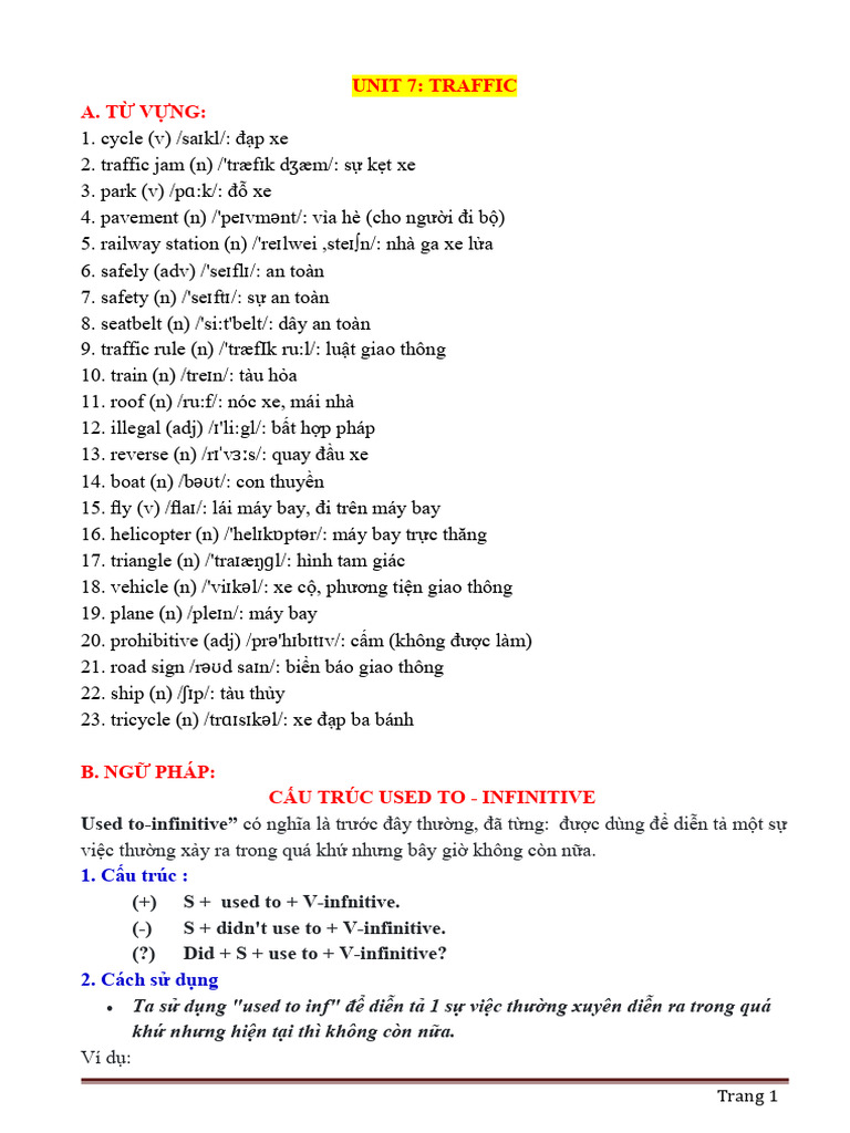 Bài Tập Unit 7 L7 (1) | PDF | Traffic | Driving