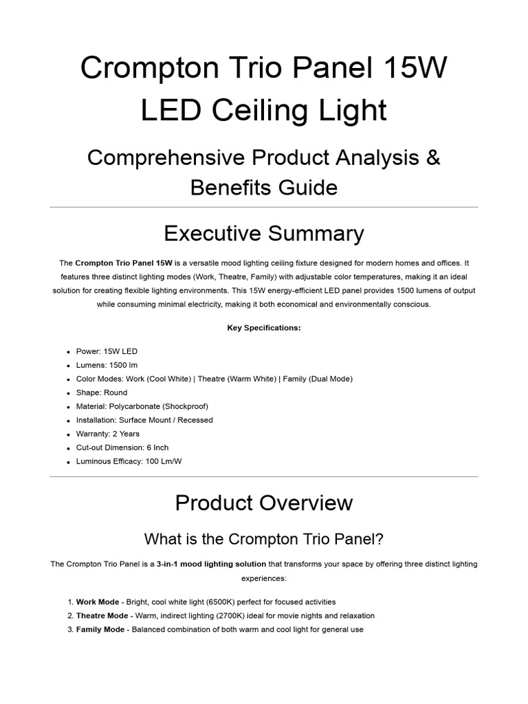Crompton Trio Panel 15W LED Light Guide | PDF | Lighting | Compact ...