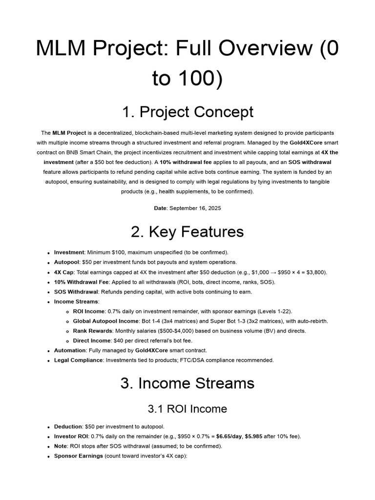 MLM Project Overview: Income & Features | PDF | Multi Level Marketing