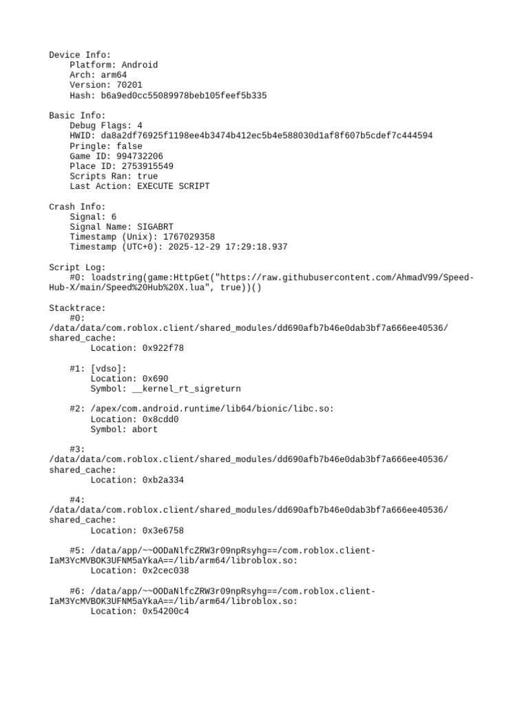 Android Roblox Crash Report Details | PDF