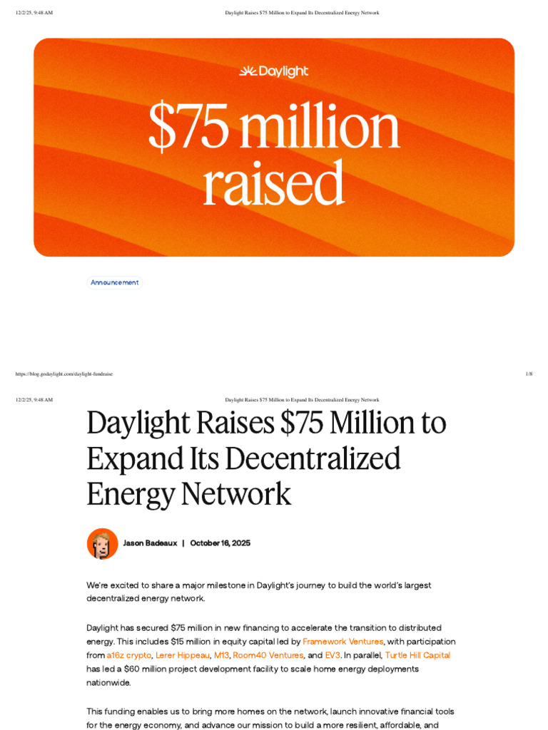 Daylight Secures $75M for Energy Network | PDF | Distributed Generation ...