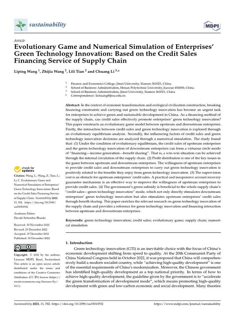 Green Tech Innovation via Credit Sales | PDF | Supply Chain | Game Theory