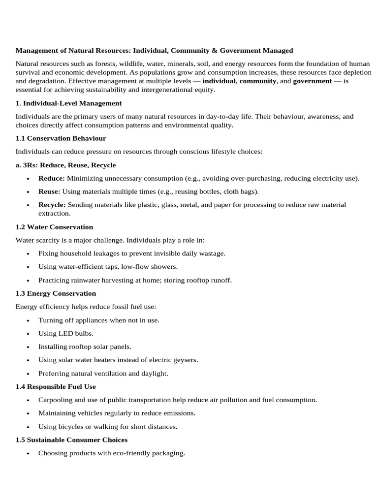 Sustainable Management of Natural Resources | PDF | Conservation ...