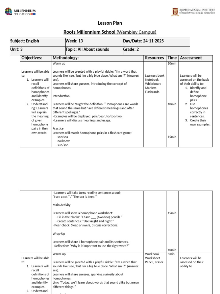 Lesson Plan G2 T1 W7 ENG | PDF | Reading Comprehension | Linguistics