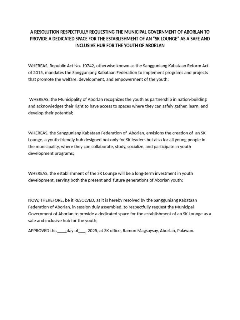A Resolution Respectfully Requesting the Municipal Government of ...