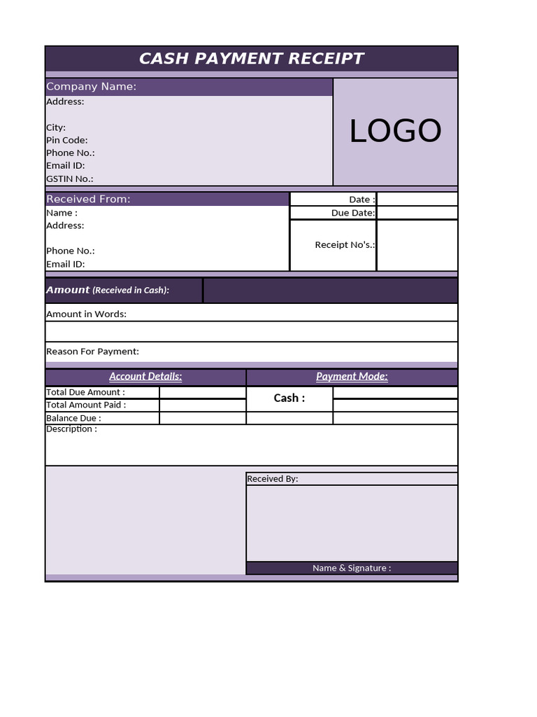 Cash Payment Receipt Format 01 | PDF
