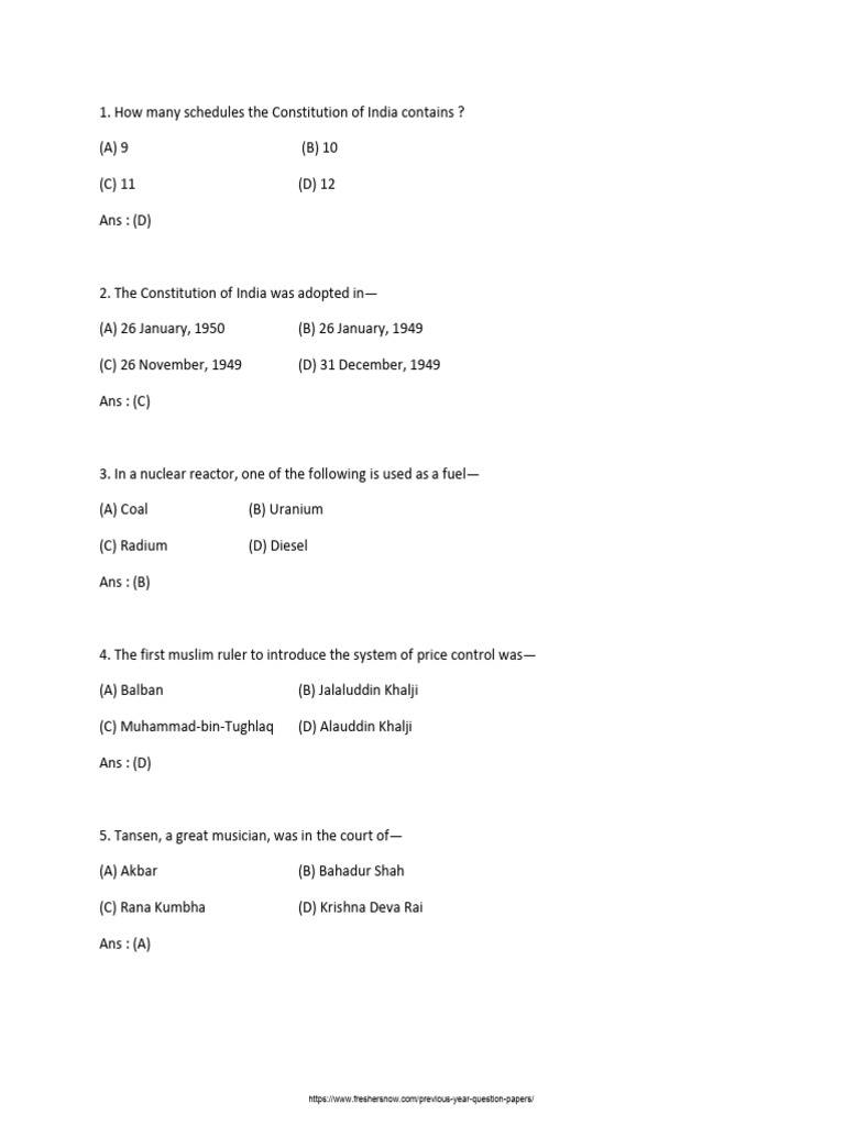 Directorate of Education Goa Primary School Teacher General Knowledge ...