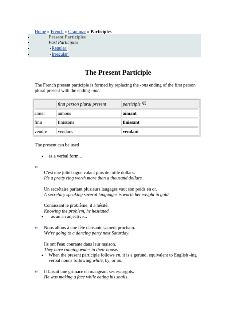 participe | PDF | Grammar | Morphology