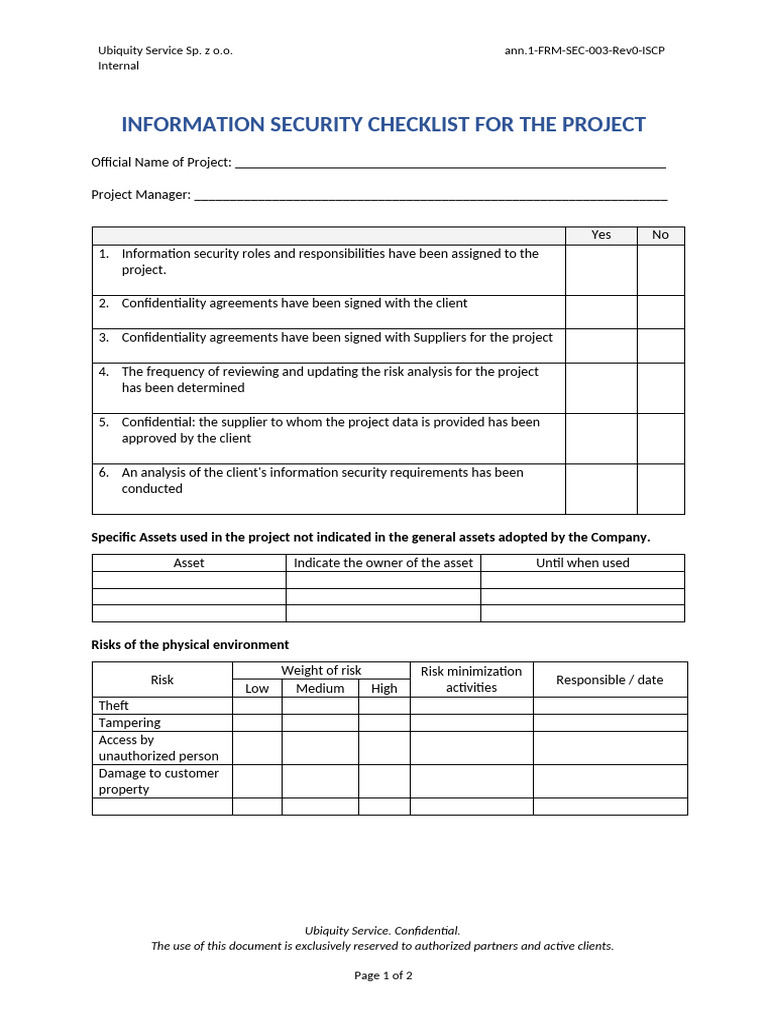 Information Security Checklist Template | PDF | Information Security | Risk