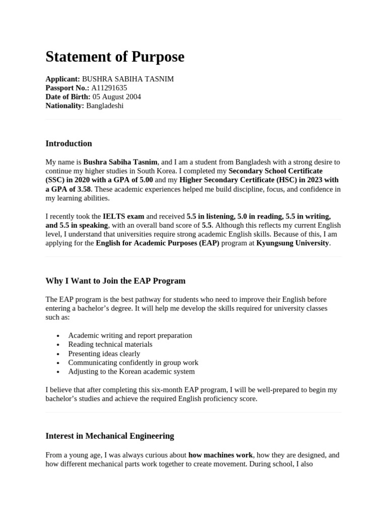 EAP Application for Mechanical Engineering | PDF | Engineering ...