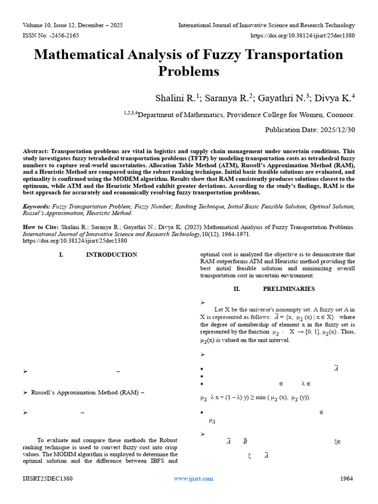 Fuzzy Transportation Problem Analysis | PDF | Mathematical Optimization ...