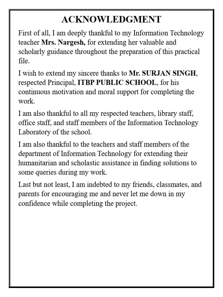 Gratitude Acknowledgment for IT Project | PDF