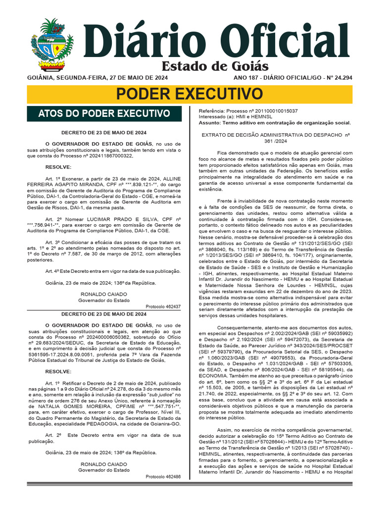 Atos do Poder Executivo em Goiás | PDF | Secretário de Estado | Estado