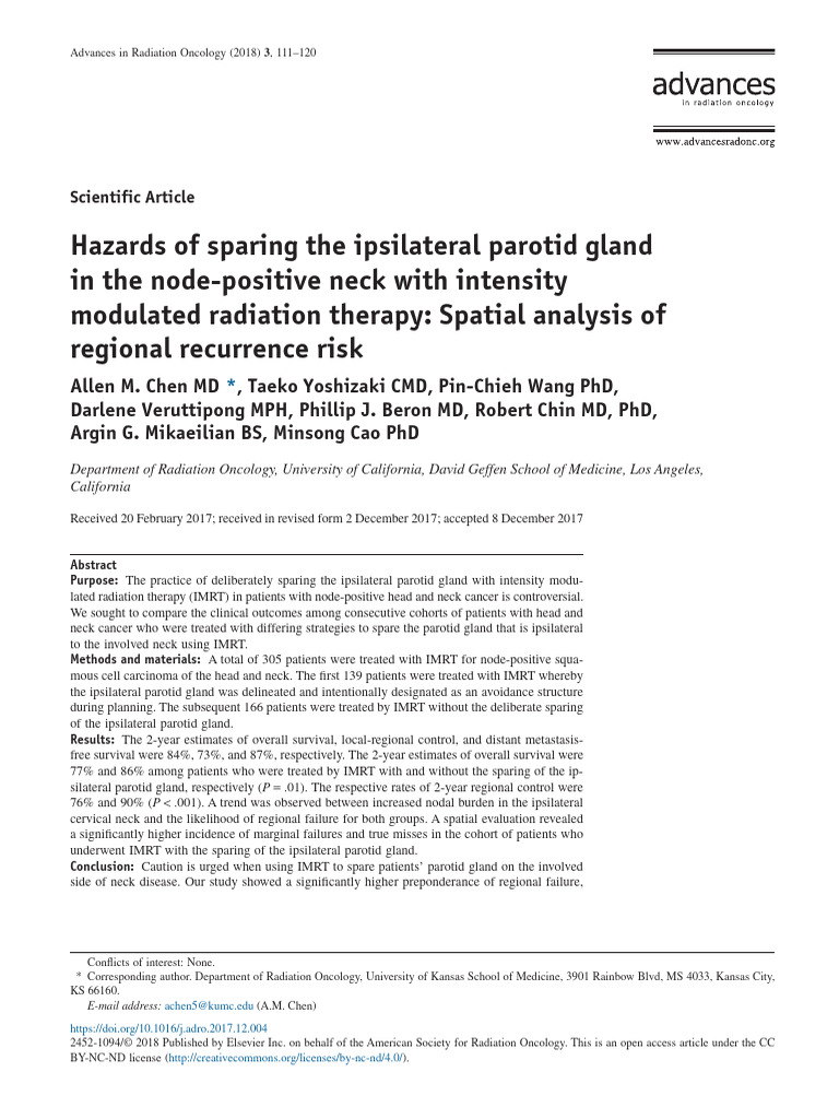 Parotid Gland Sparing in IMRT Risks | PDF | Radiation Therapy | Medical ...