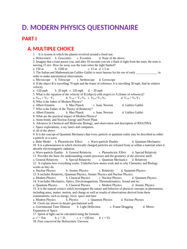 D. Modern Physics Questionnaire | PDF
