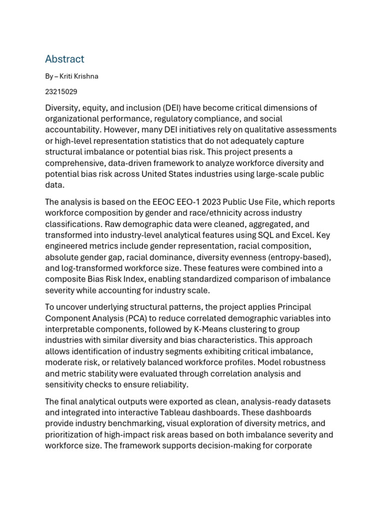 Workforce Diversity & Bias Risk Analytics – Project Abstract | PDF ...