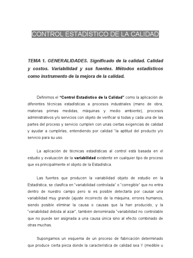 Control Estadístico de la Calidad | PDF | Calidad (comercial ...