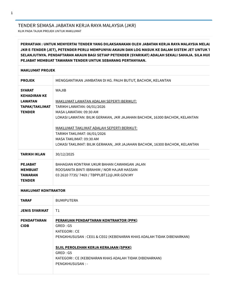 Tender Jambatan Kg. Pauh Butut 2026 | PDF