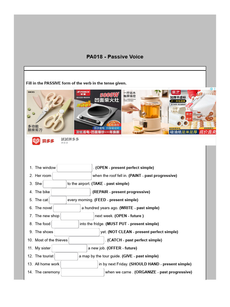 Passive Voice Exercises and Examples | PDF