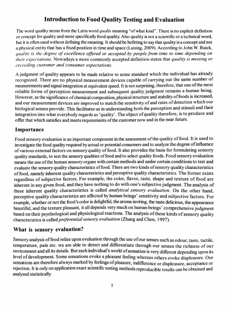 Food Quality Testing and Sensory Evaluation | PDF | Perception | Senses