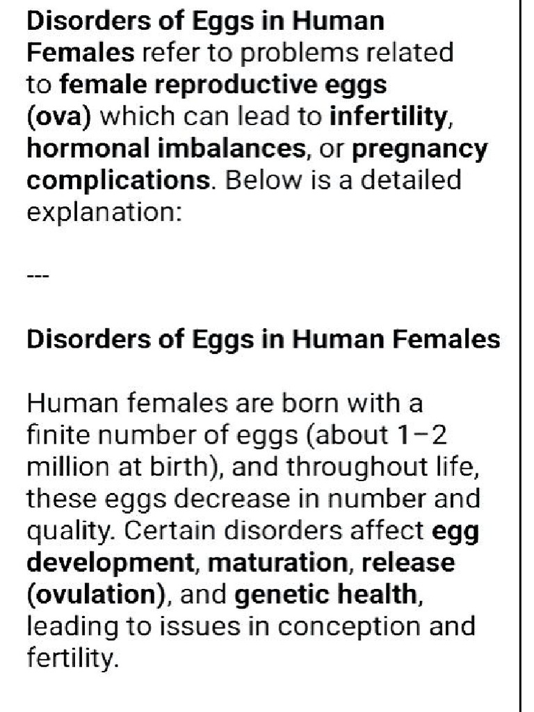Disorders of Egg in Human Female | PDF