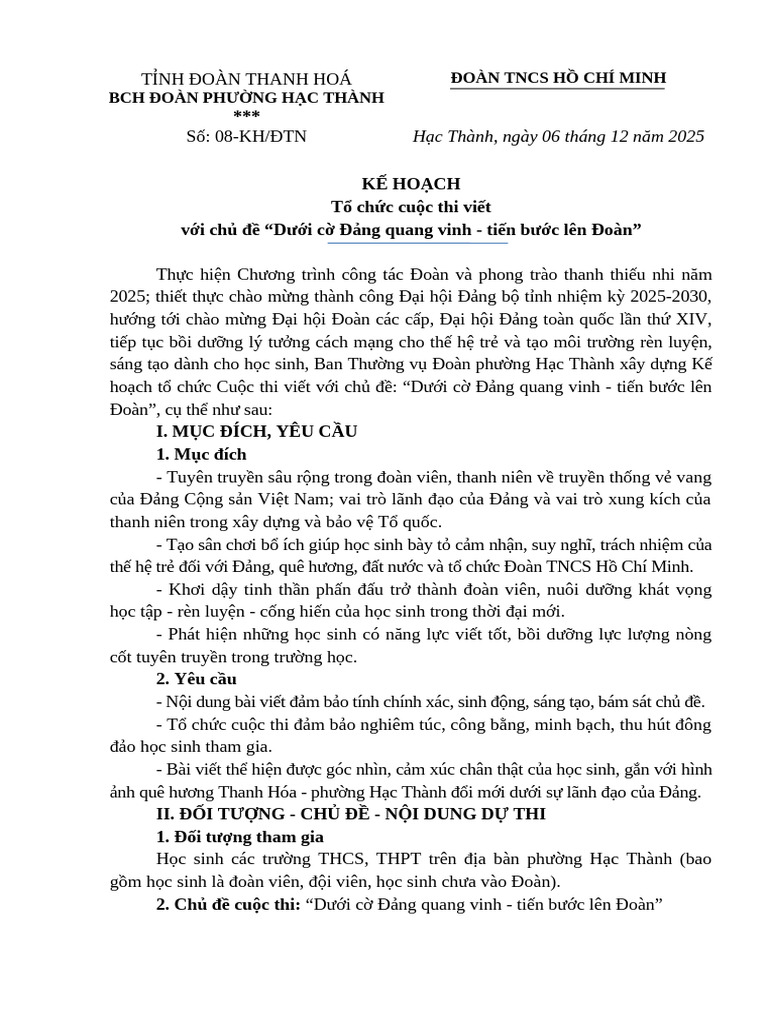 Ke Hoach Cuoc Thi Viet | PDF