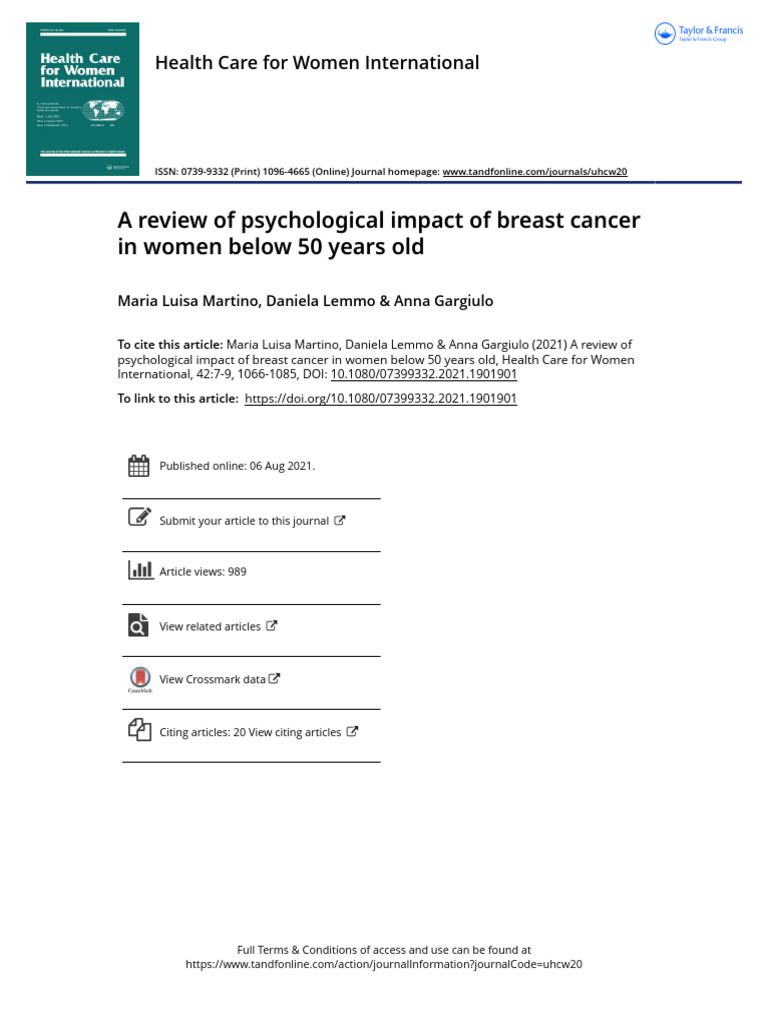 Psychological Impact of Breast Cancer in Women Under 50 | PDF ...