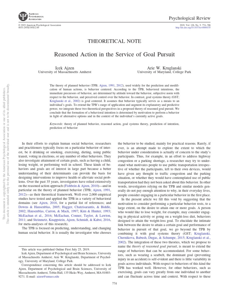 Ajzen TRGP | PDF | Attitude (Psychology) | Intention