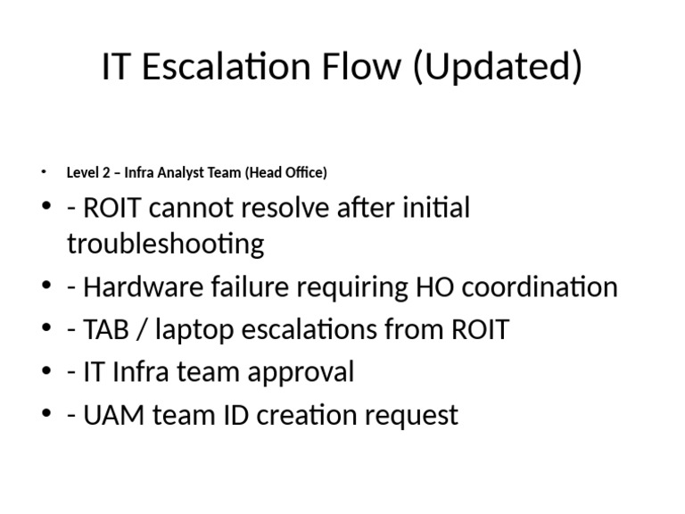 IT Escalation Flow for Infra Analysts | PDF
