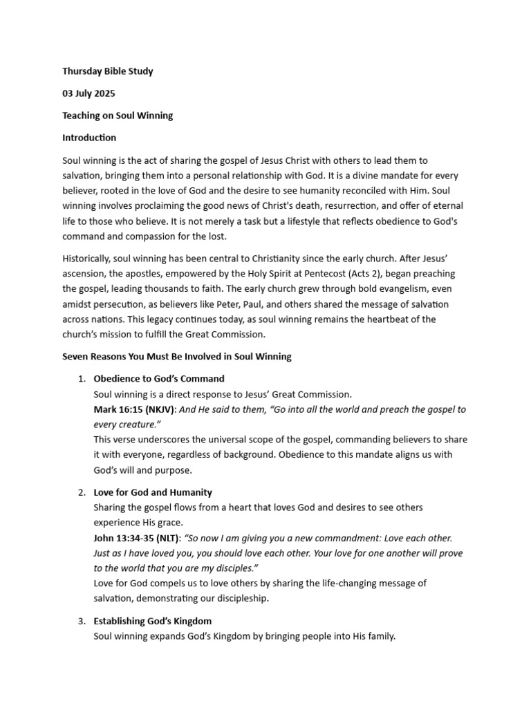 Soul Winning: Strategies and Importance | PDF | The Gospel | God In ...