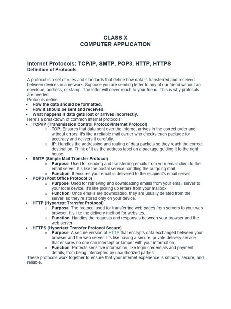 Internet Protocols Explained for Class X | PDF | File Transfer Protocol ...