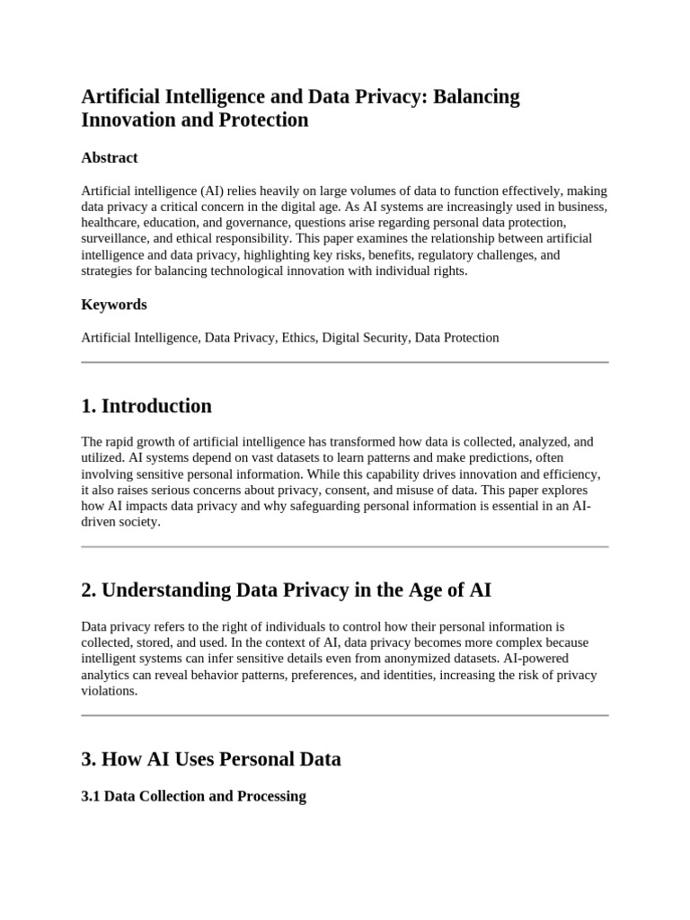 AI and Data Privacy: Balancing Innovation | PDF | Artificial ...