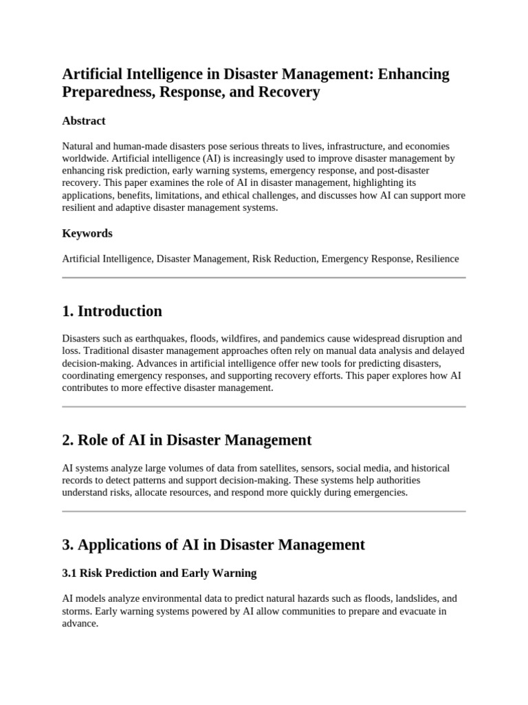 Artificial Intelligence in Disaster Management | PDF | Artificial ...