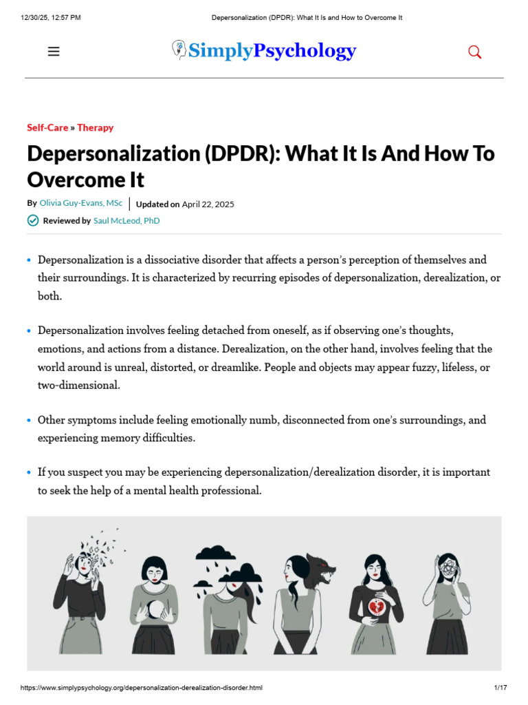 Understanding Depersonalization Disorder | PDF | Anxiety | Dissociation ...