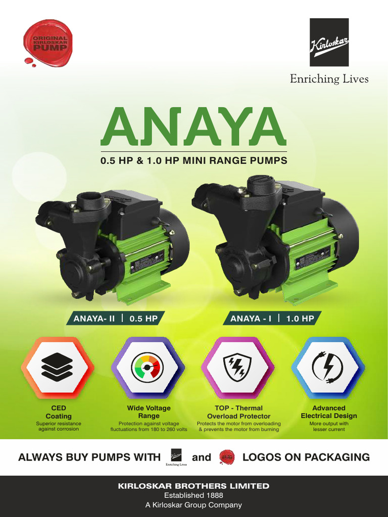 Kirloskar Anaya Mini Range Pumps | PDF | Pump | Corrosion