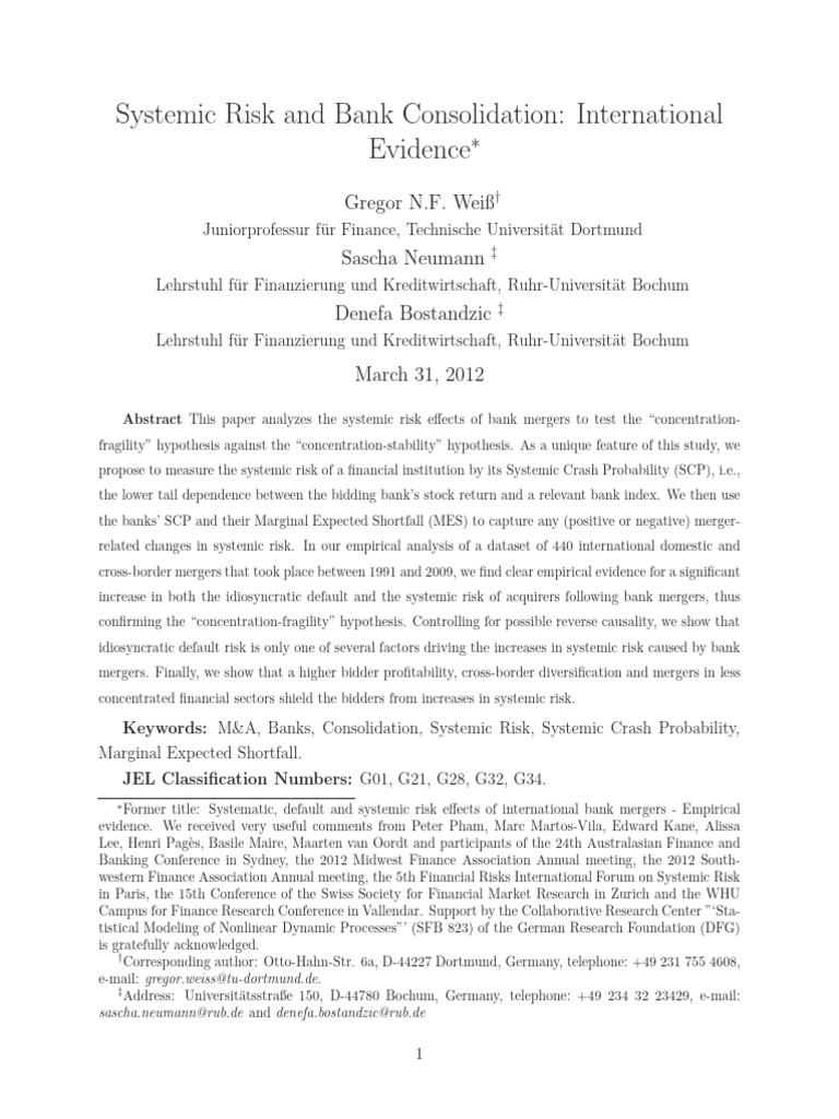 systemic risk and bank consolidation | PDF | Systemic Risk | Mergers ...