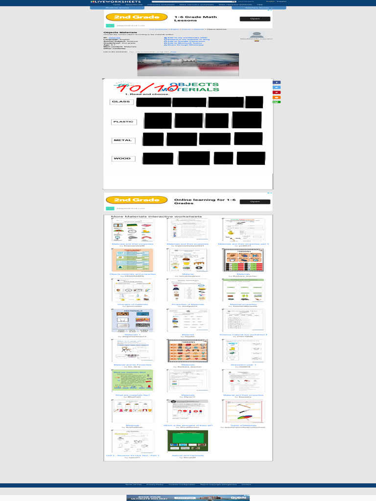 Objects Materials Worksheet | PDF
