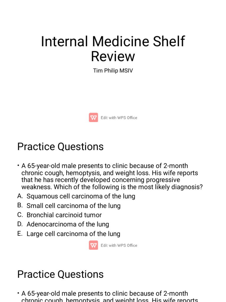 Internal Medicine Shelf Review Questions | PDF | Heart | Lung Cancer