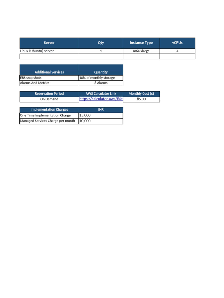 AWS Server Cost Breakdown and Services | PDF