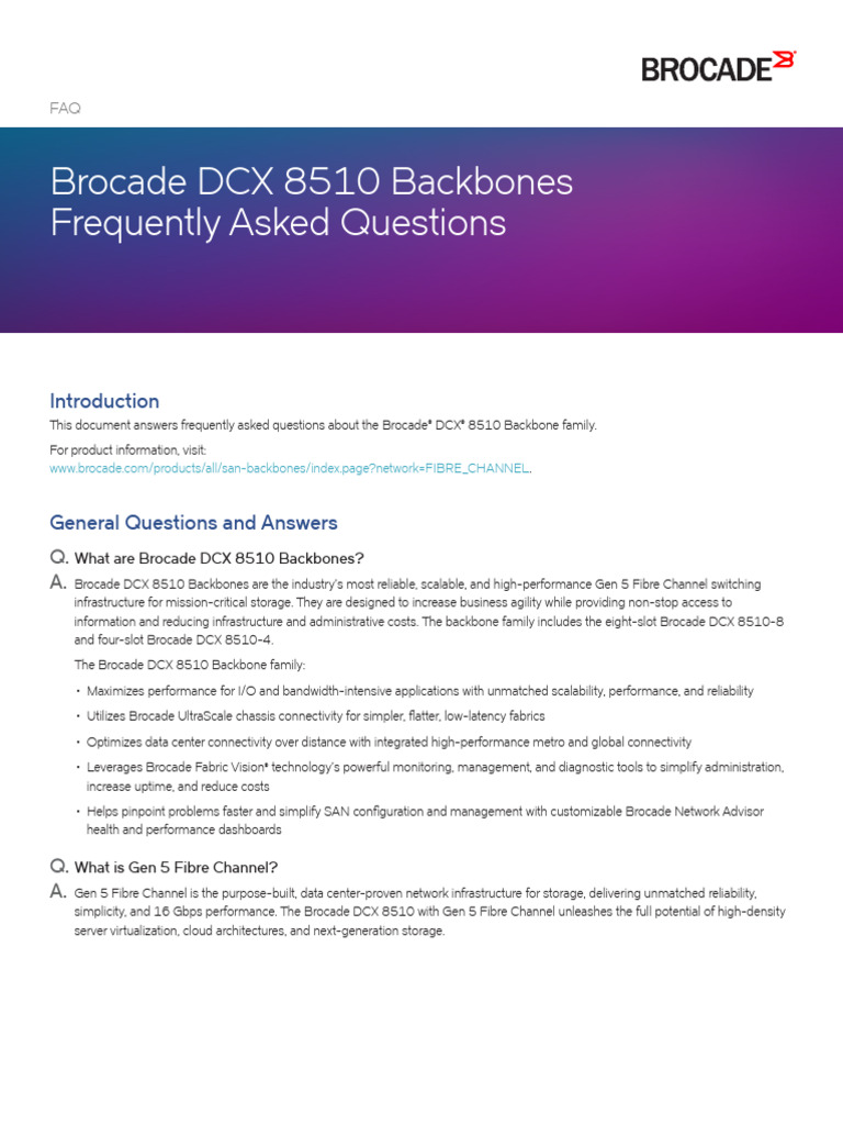 Brocade DCX 8510 Backbone FAQ Guide | PDF | Computer Architecture ...