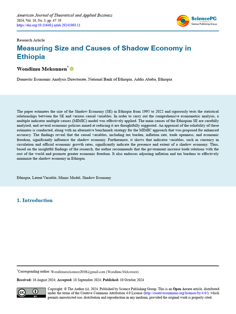 Measuring Size and Causes of Shadow Economy in Eth | PDF | Structural ...
