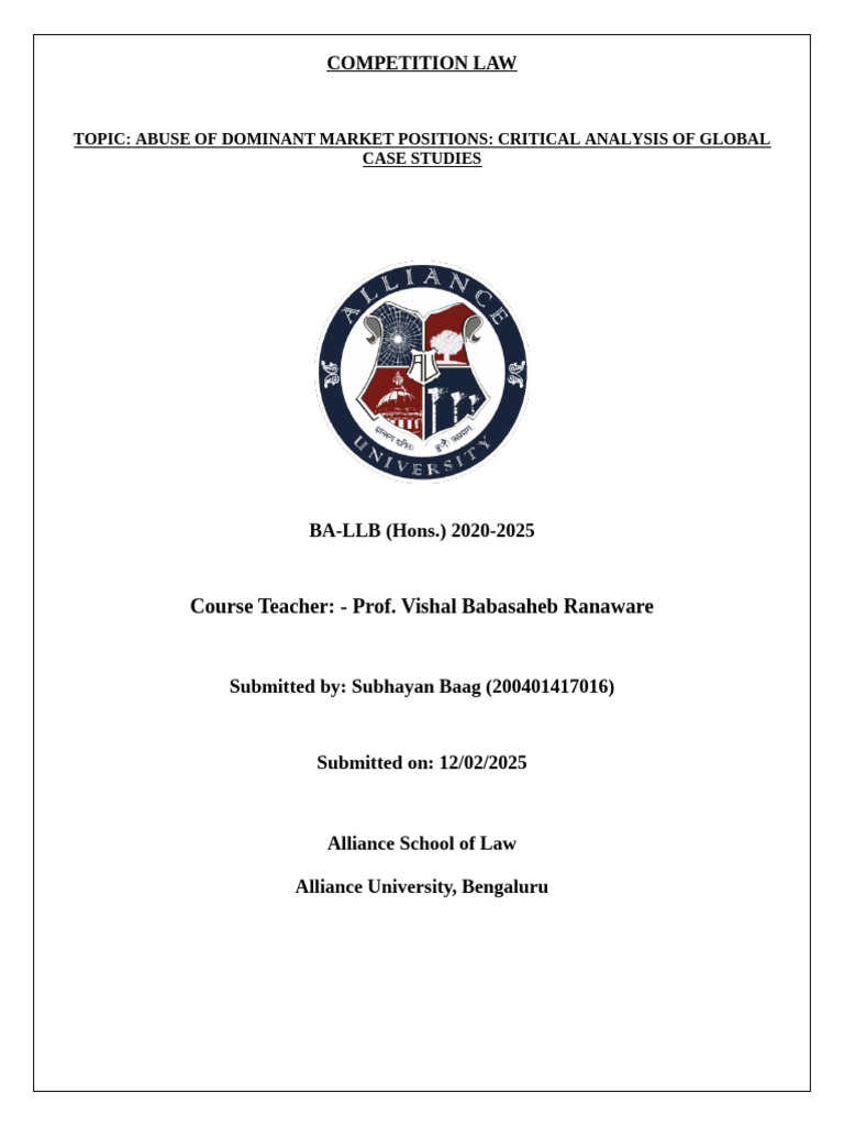 Global Analysis of Market Dominance Abuse | PDF | Competition Law ...