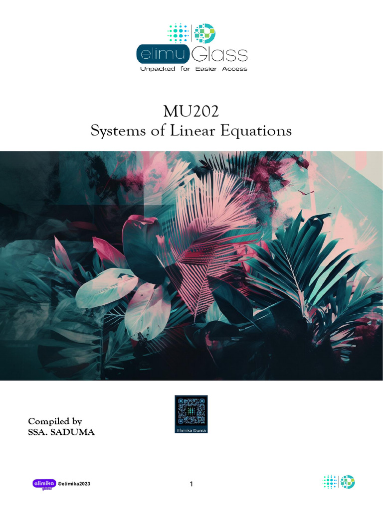 MU202 Systems of Linear Equations AA1 | PDF | Line (Geometry) | System ...