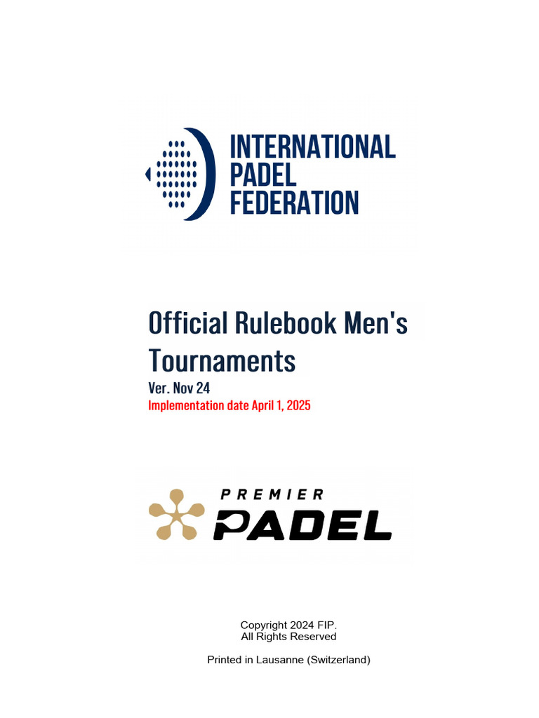 Premier Padel Men's Tournament Rules | PDF | Legal Liability ...