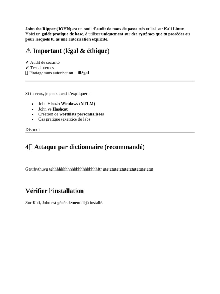 Guide d'utilisation de John the Ripper | PDF