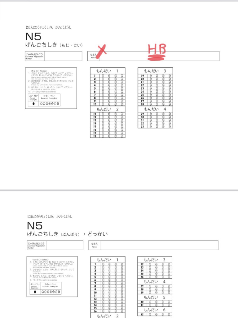 N5 Answer Sheet Koushiki Mock Test | PDF