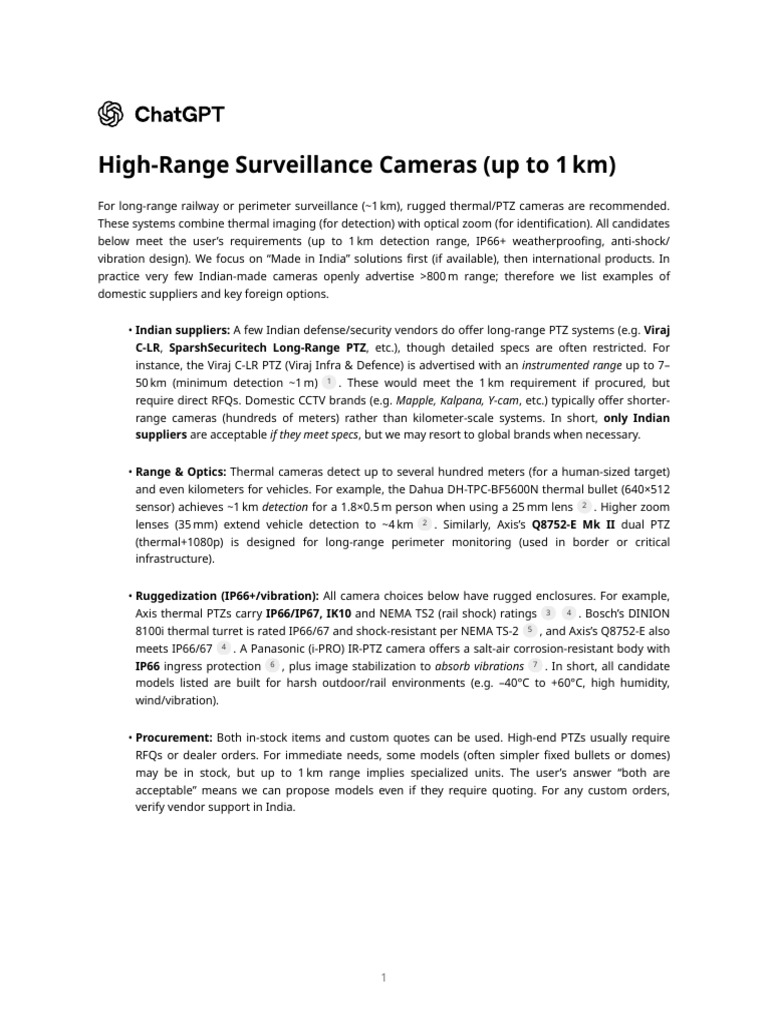 High-Range Surveillance Cameras (Up to 1 Km) | PDF | Image ...
