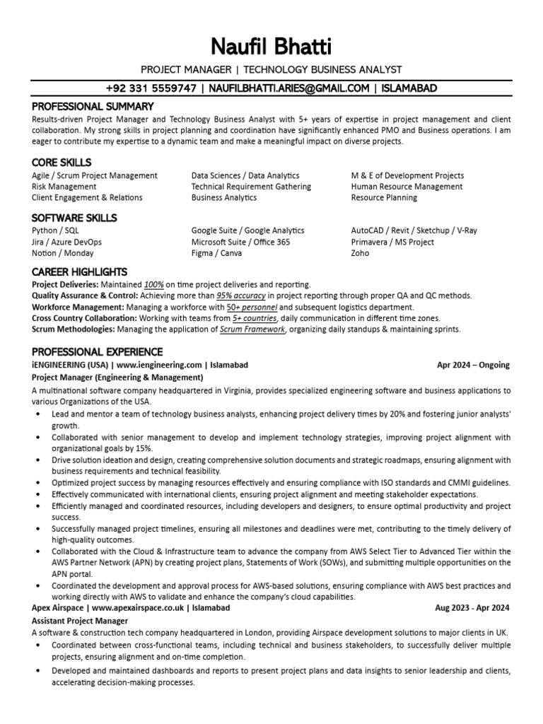 Project Manager & Business Analyst Profile | PDF | Project Management ...