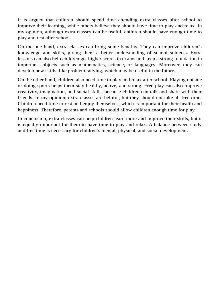 Balancing Extra Classes and Playtime for Kids | PDF