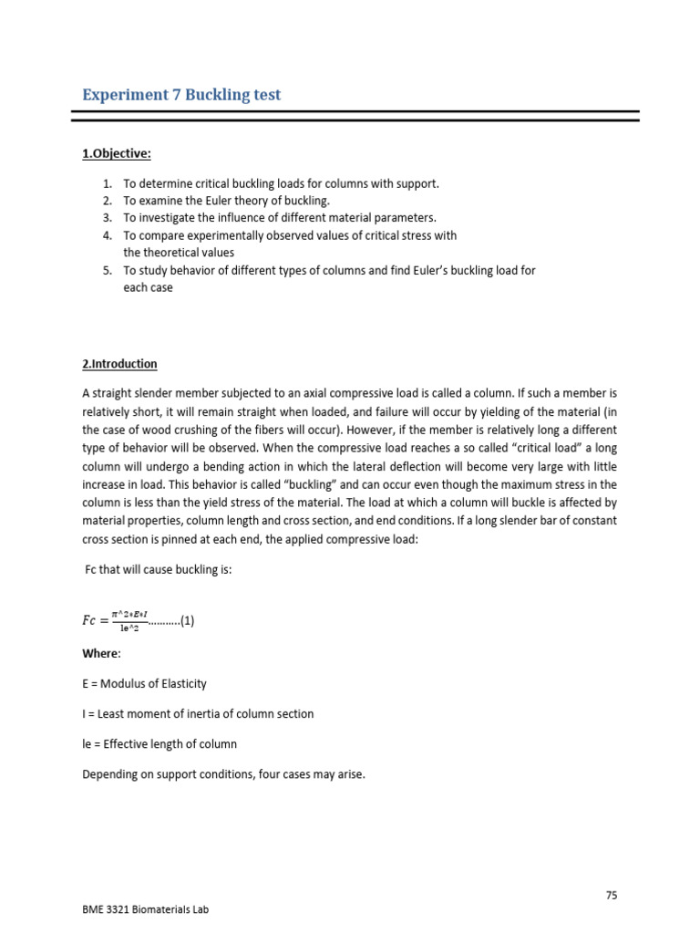Experiment 7. Buckling | PDF | Buckling | Mechanical Engineering
